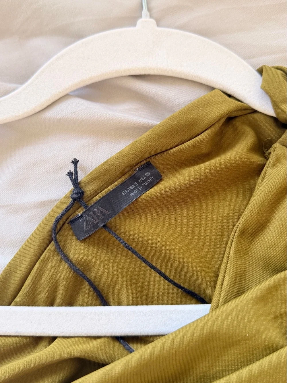 Zara Olive One-Shoulder Ruched Dress with Gold Accent